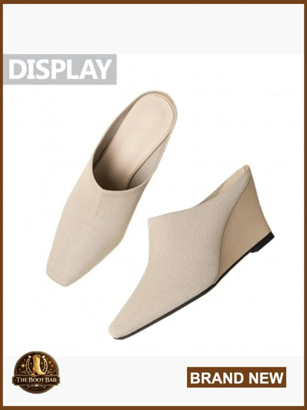 Knit Mesh Wedge Heel Mules, Square Toe Slip-On Sandals for Casual Work